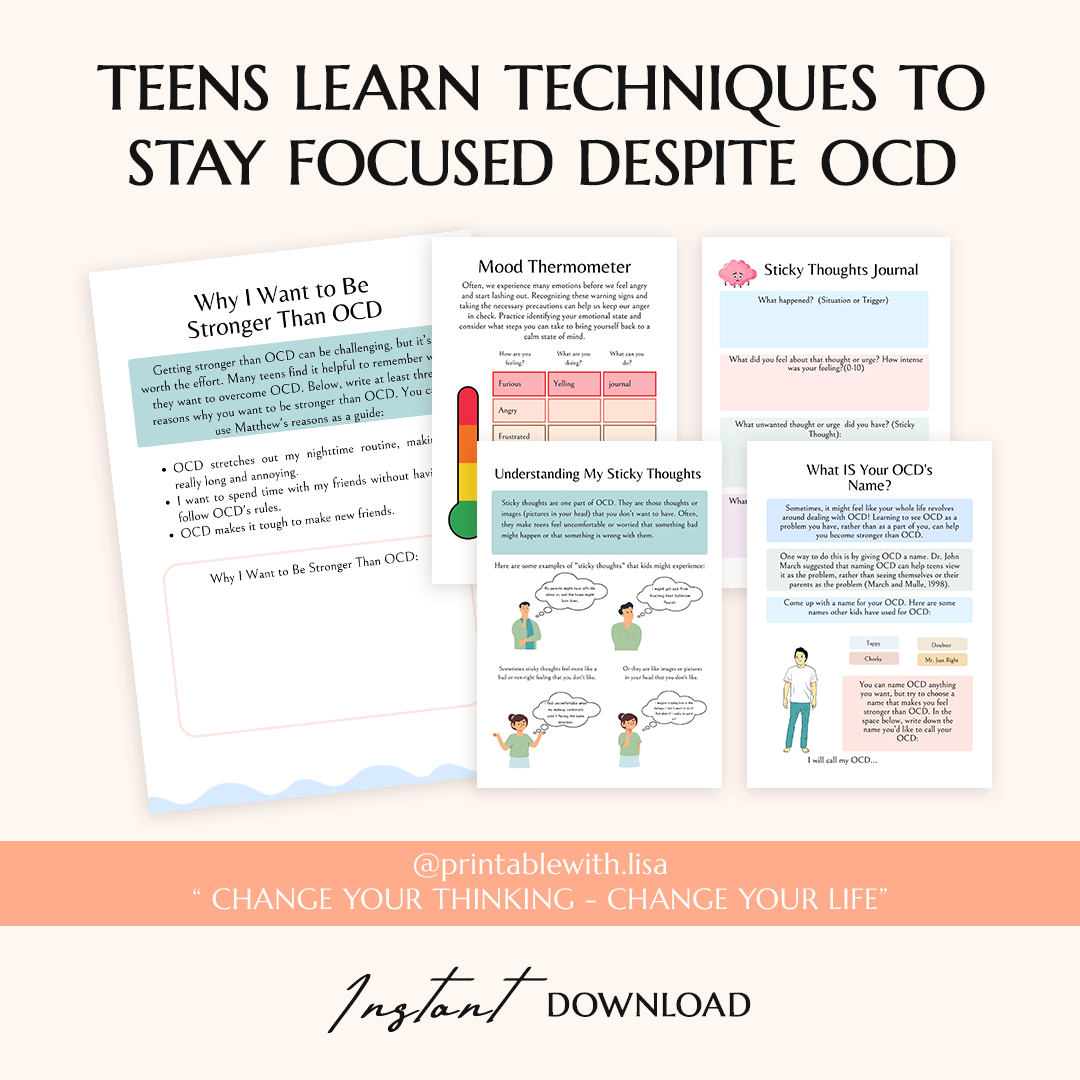 OCD Therapy Worksheets | OCD Tracker and Journal Pages | OCD Management Solutions | Self-Care Workbook Printable