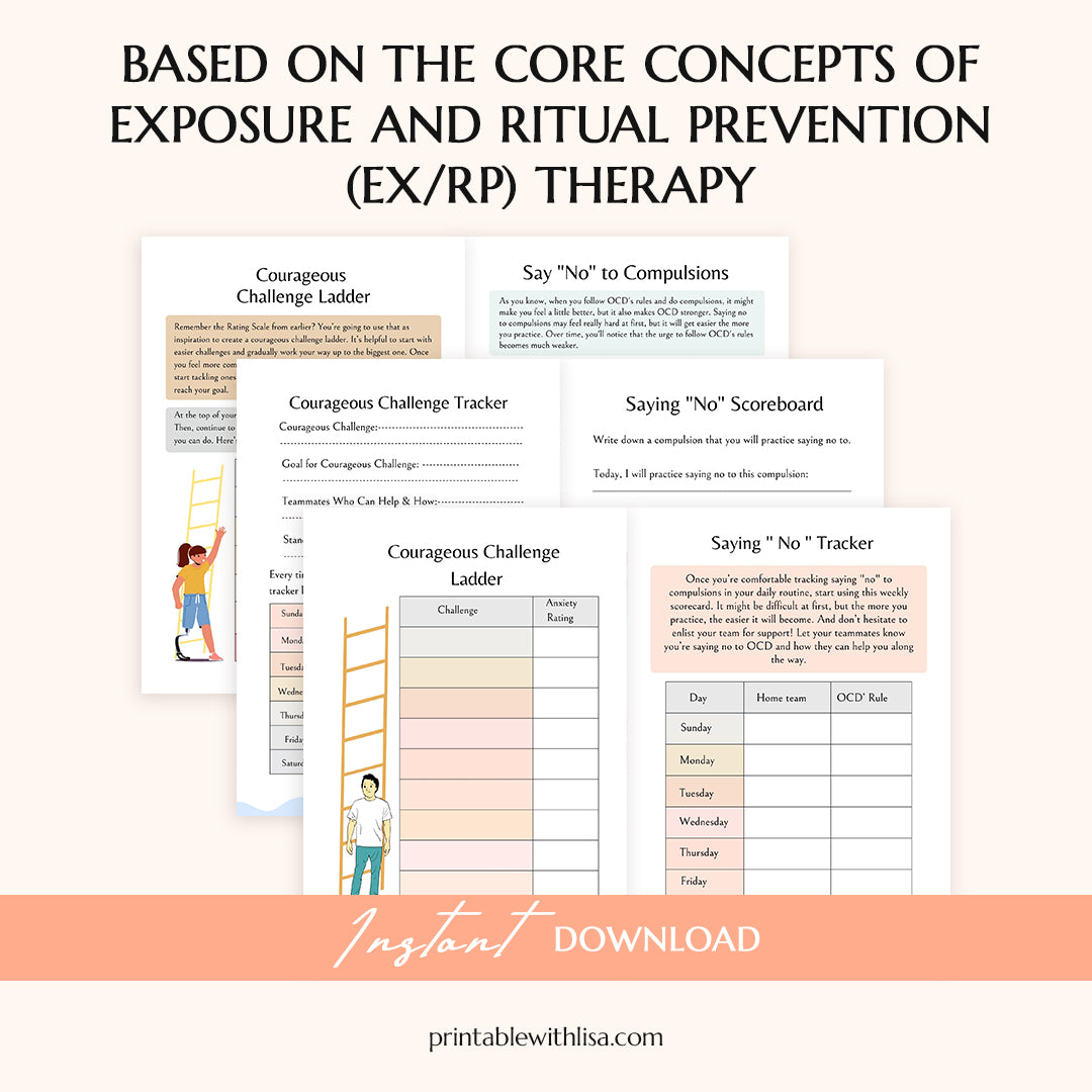 OCD Therapy Worksheets | OCD Tracker and Journal Pages | OCD Management Solutions | Self-Care Workbook Printable