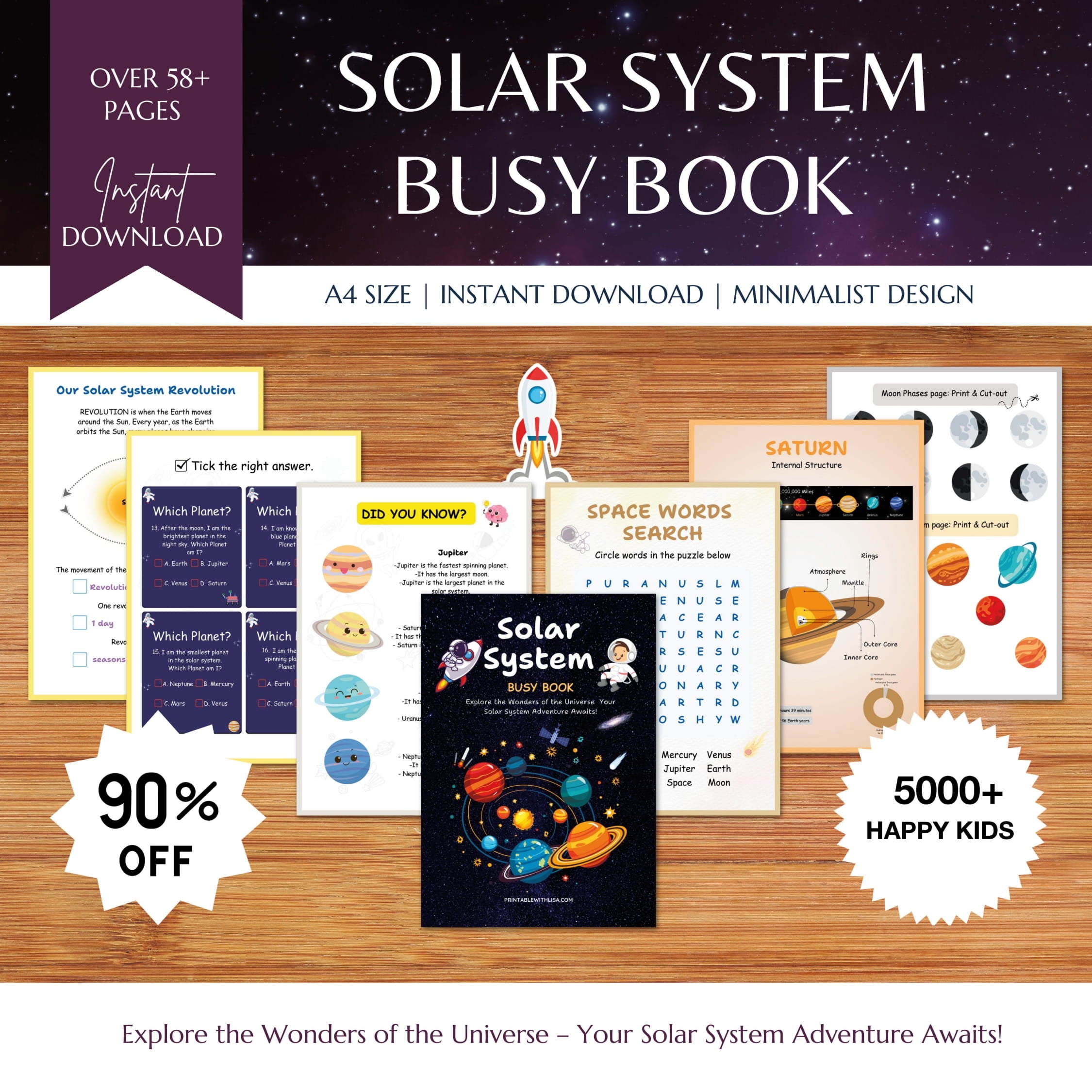 Solar System Busy Book, Space Printable Busy Book, Preschool activities, Moon Phases, Kindergarten Learning Binder, Homeschool Resources