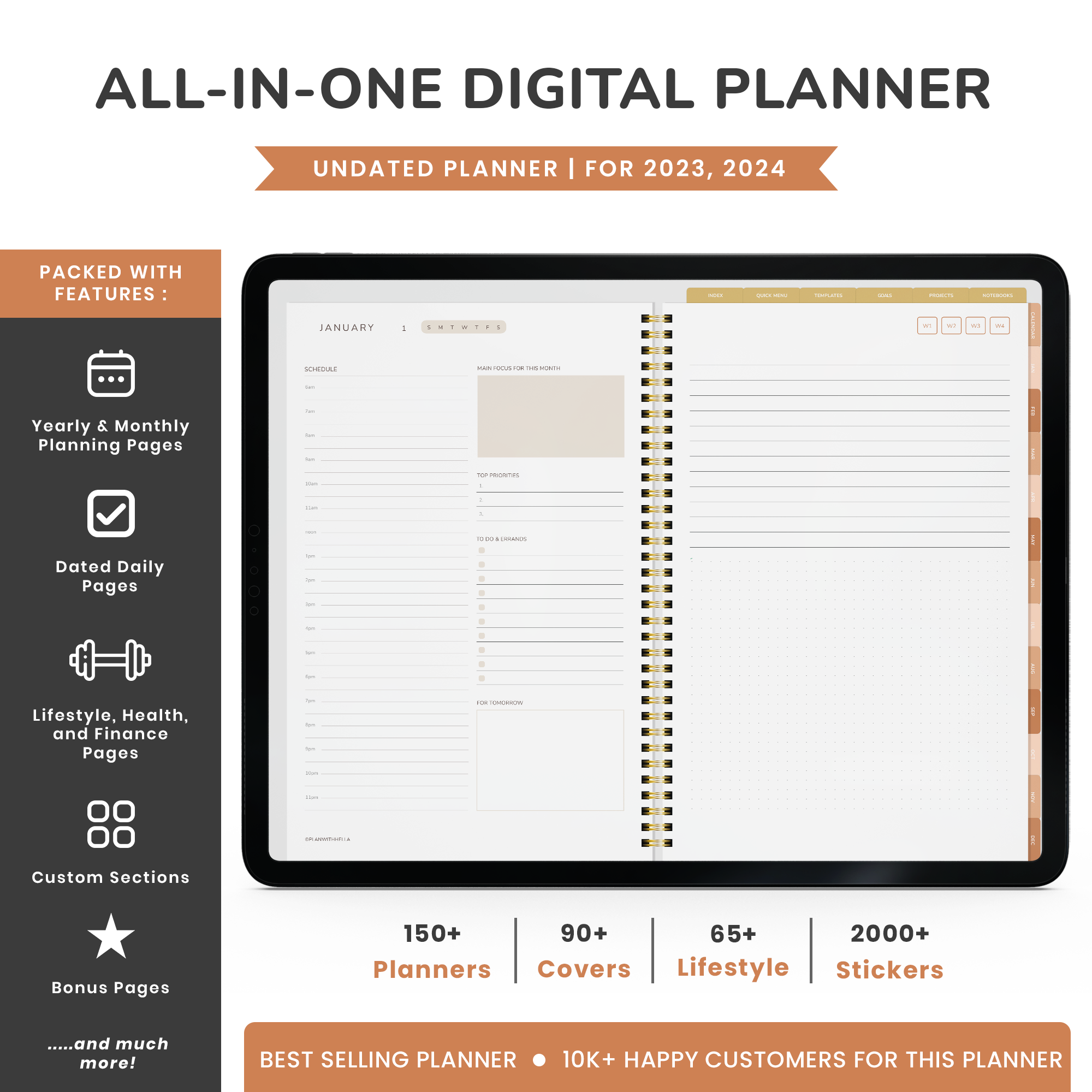 Digital Planner, Goodnotes Planner, iPad Planner, Notability Planner, Dated Digital Planner, 2023 2024 Undated Planner - BOHO THEME PLANNER