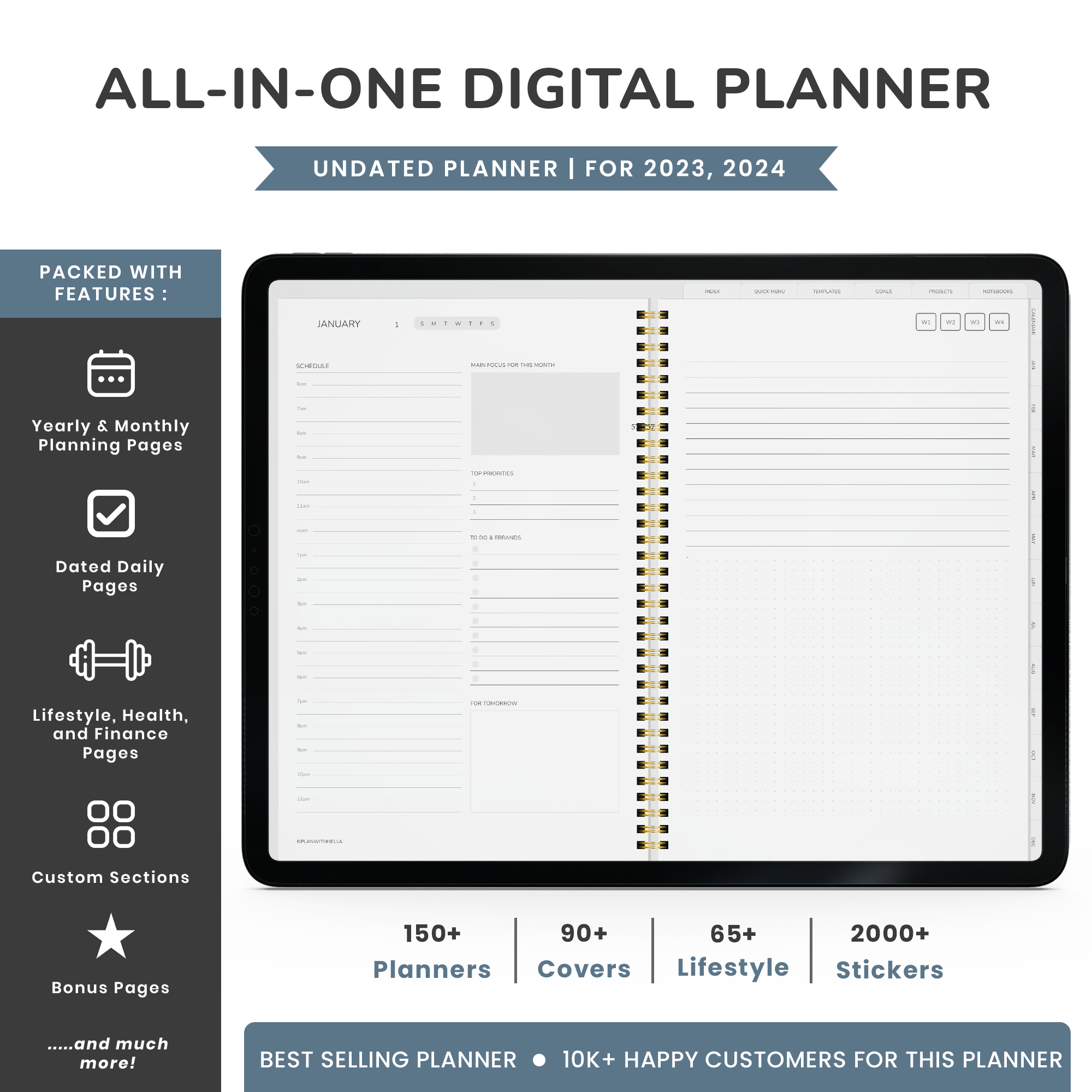 MODERN - NEUTRAL MINIMAL DIGITAL PLANNER - Digital Planner, Goodnotes Planner, iPad Planner, Notability Planner, Dated Digital Planner, 2023 2024 Undated Planner
