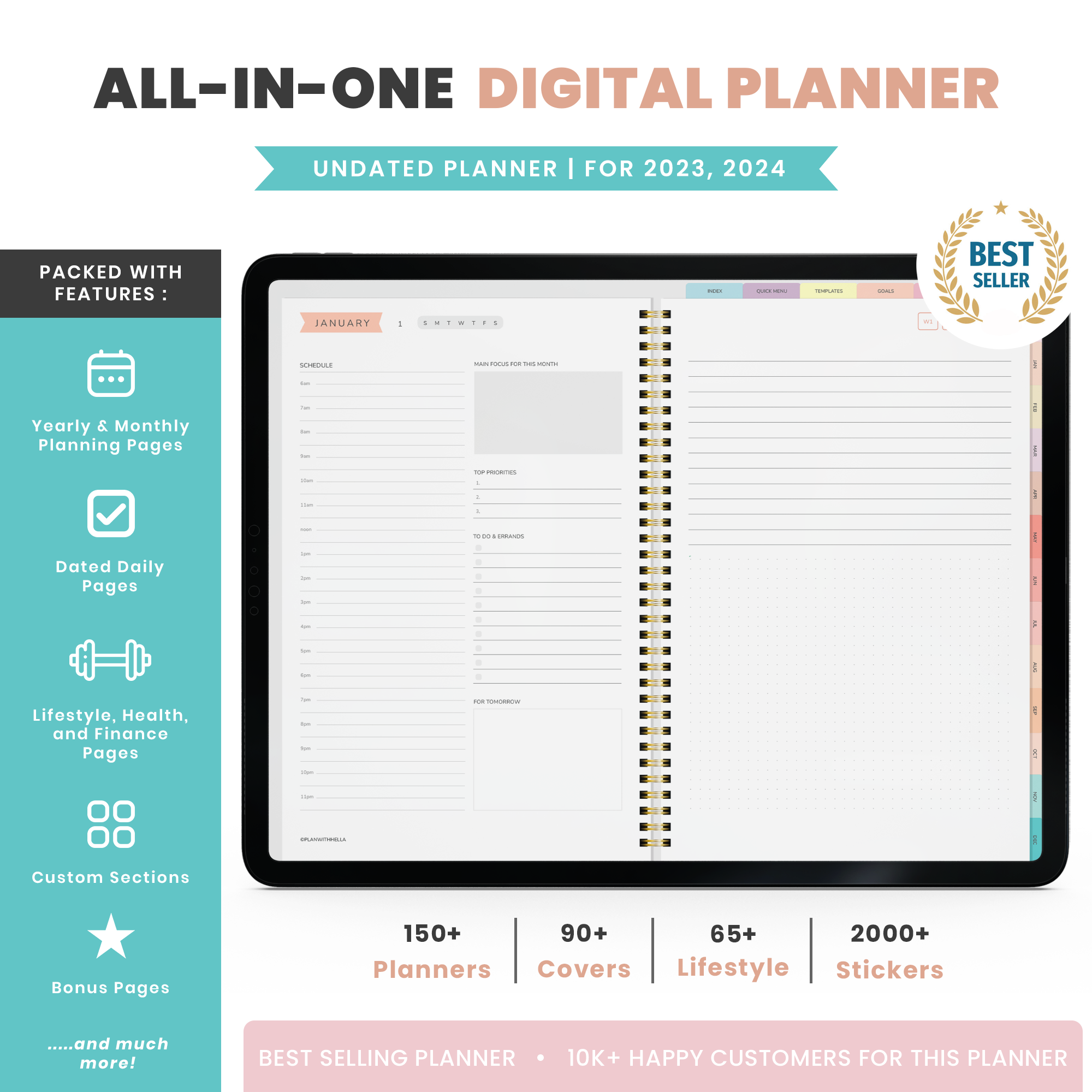 Digital Planner, Goodnotes Planner, iPad Planner, Notability Planner, Dated Digital Planner, 2023 2024 Undated Planner