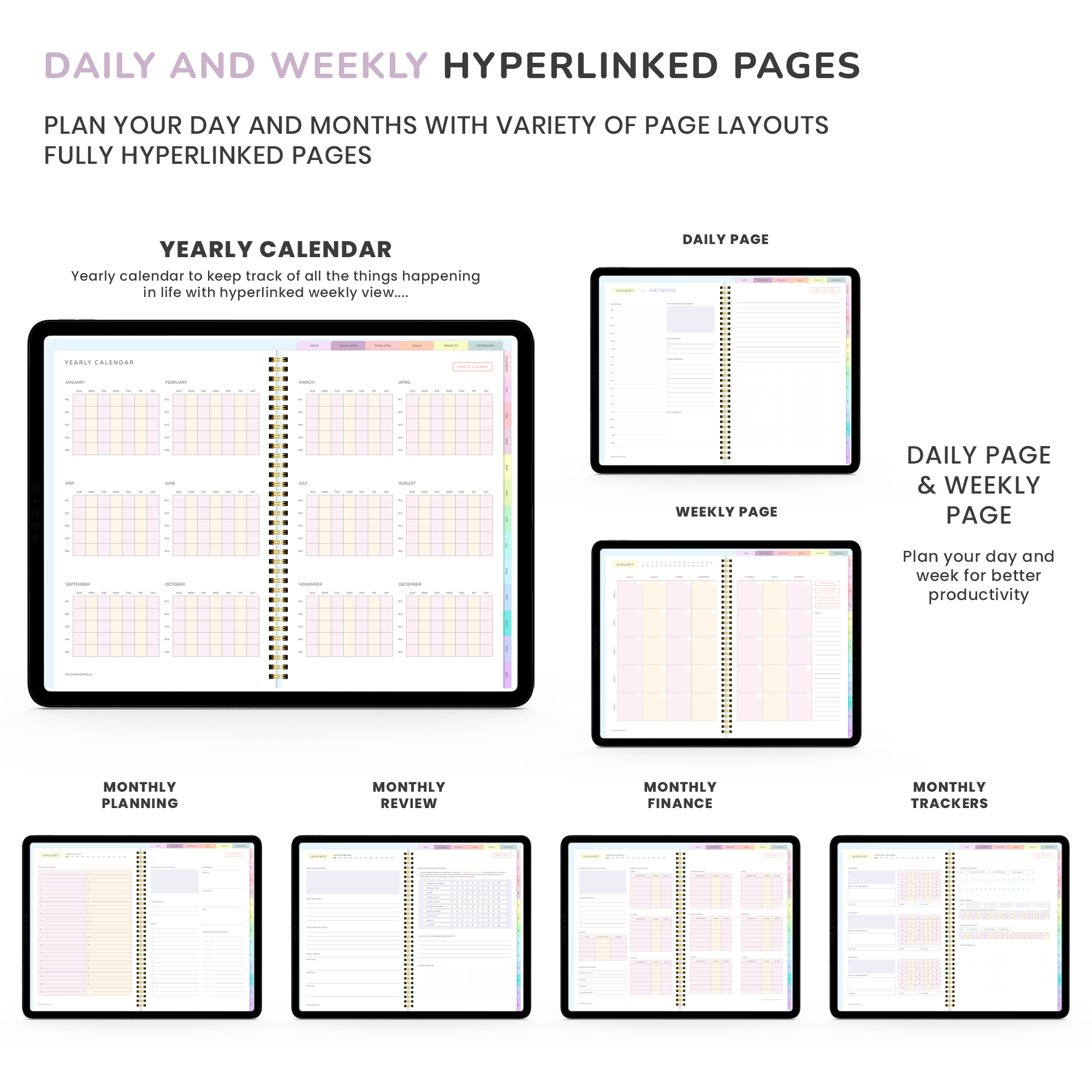 Digital Planner, Goodnotes Planner, iPad Planner, Notability Planner, Dated Digital Planner, 2023 2024 Undated Planner - RAINBOW