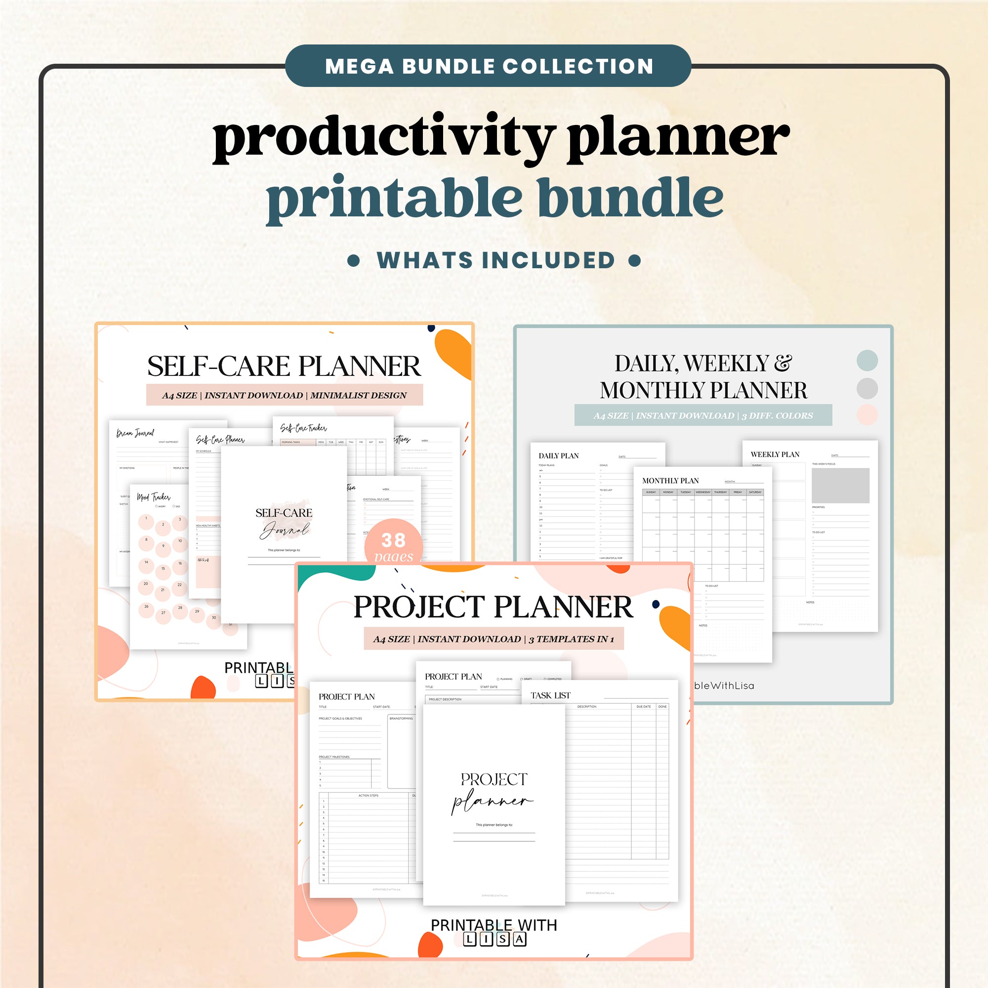 Productivity Planner Printable Bundle - PRINTABLEWITHLisa