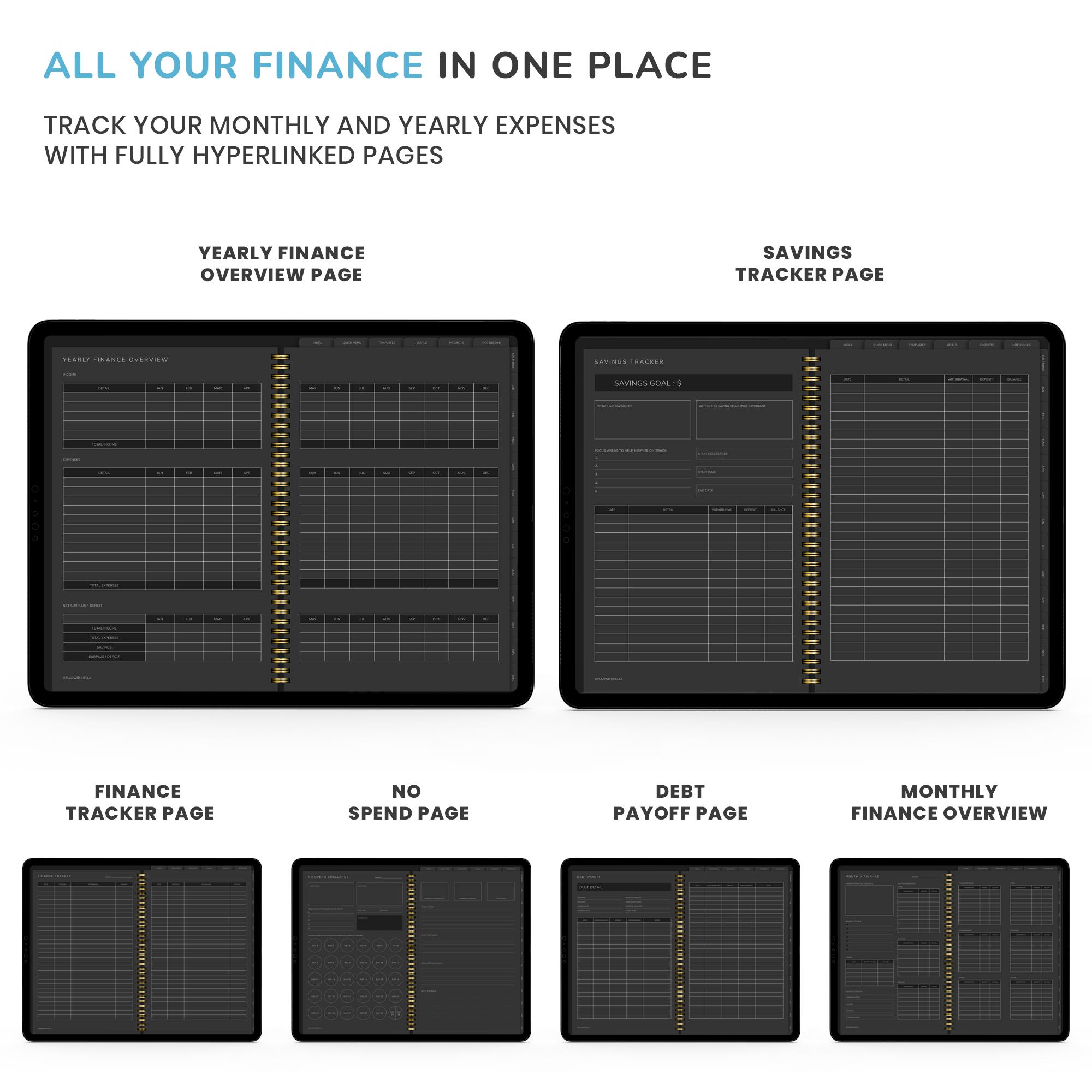 Dark Mode Digital Planner, Goodnotes Planner, iPad Planner, Notability Planner, Dated Digital Planner, 2023 2024 Undated Planner