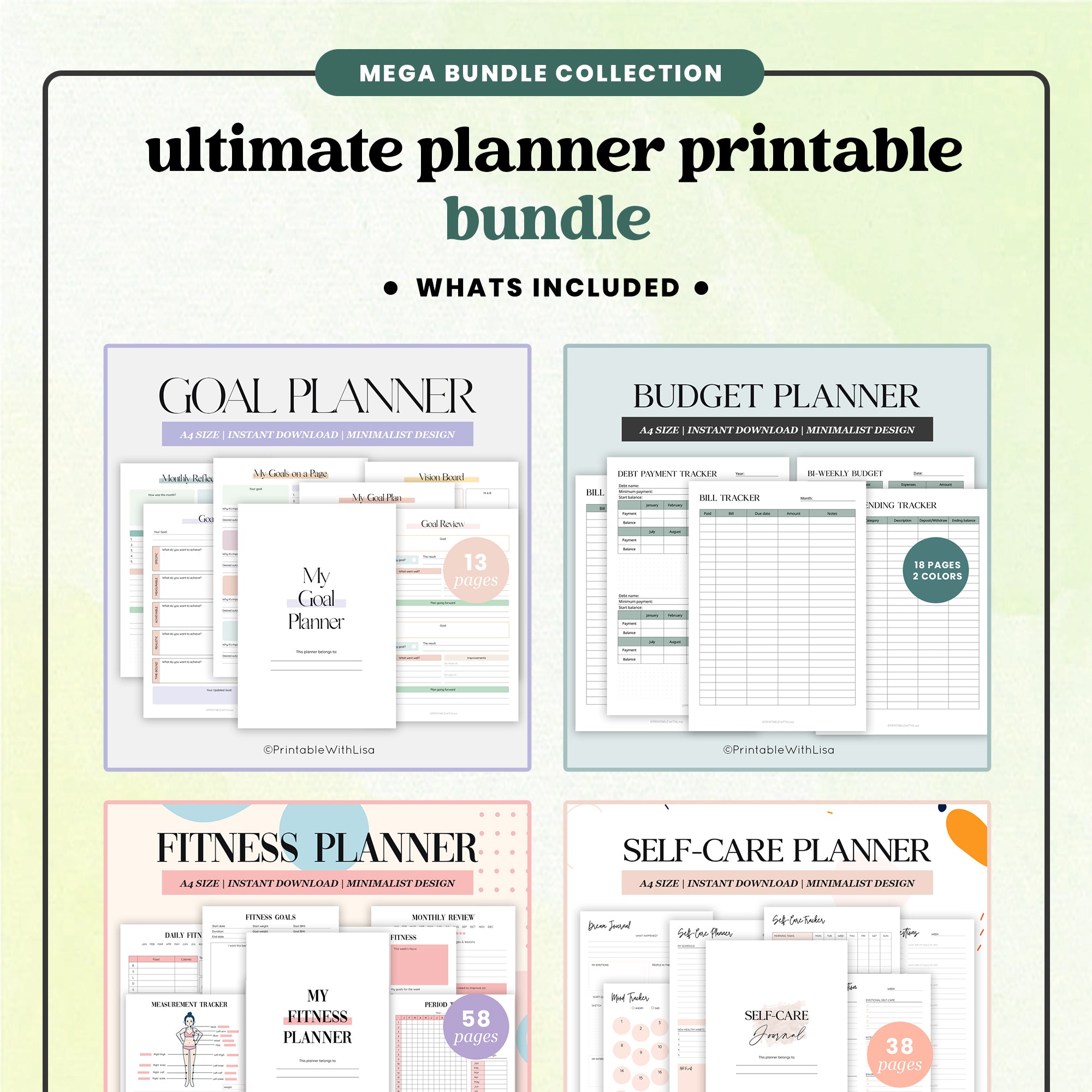 Ultimate Planner Bundle Printable Goal, Fitness, Budget, SelfCare