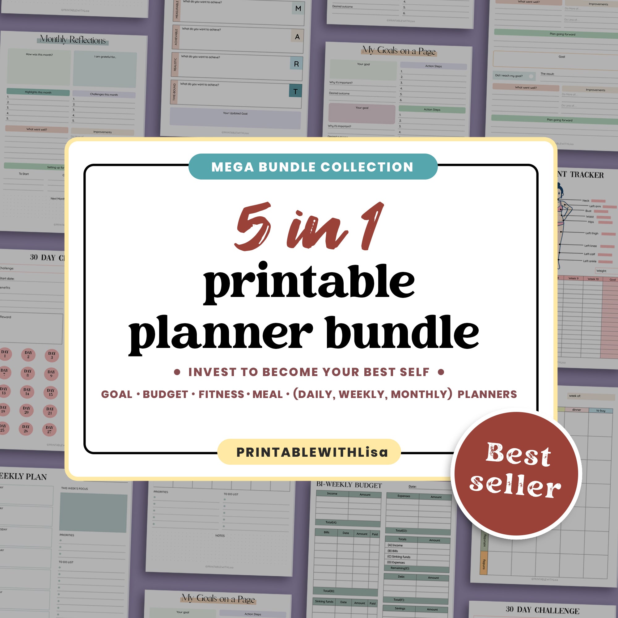 5 IN 1 Printable Planner Bundle - PRINTABLEWITHLisa