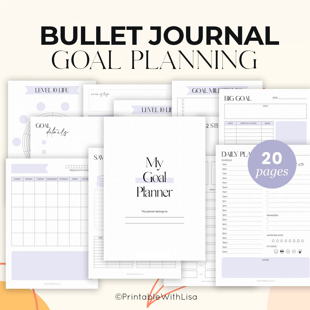 Bullet Journal Goal Planner, Printabale BUJO