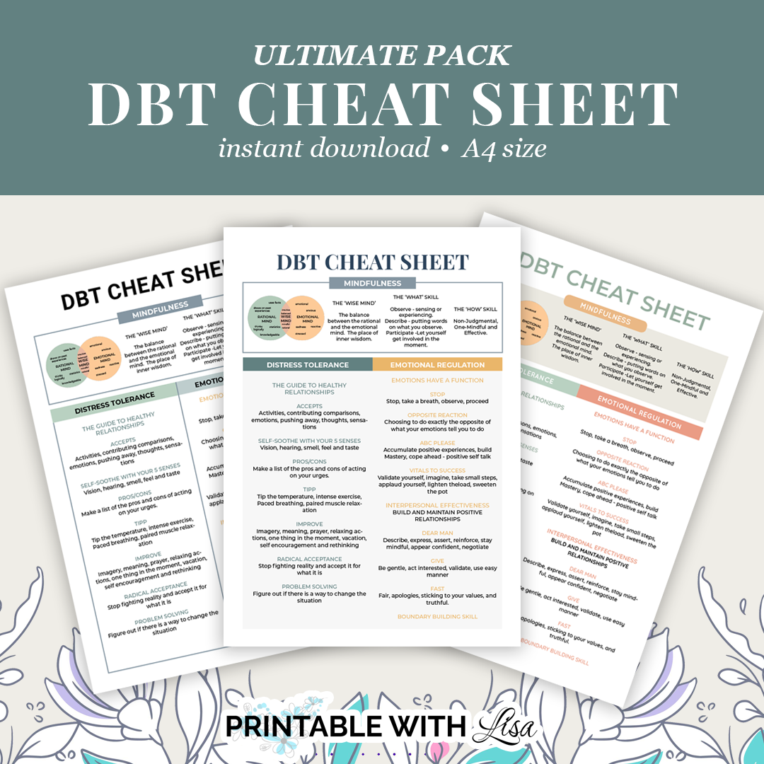 DBT Mega Bundle, DBT Skills, DBT Workbook, Therapy Worksheet, Therapy Tools, DBT Flash Cards, DBT Cheat Sheet - US