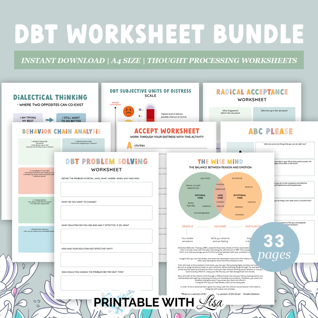 Dbt Worksheet Bundle, Dbt Therapy, Dbt Skills, Therapy Worksheets, Therapy Tools, Therapy Resources, Counselling Resources