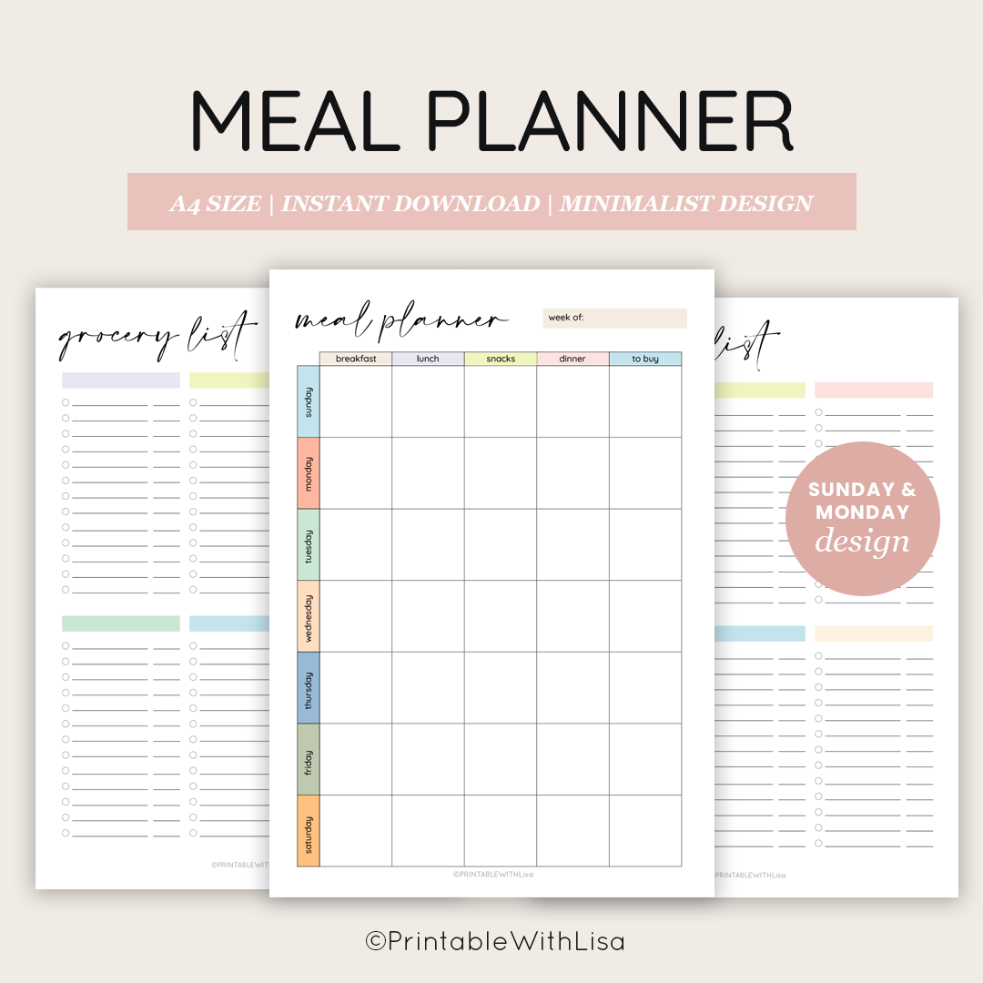 Meal Planner Printable, Meal Tracker, Food Journal – PRINTABLE WITH Lisa