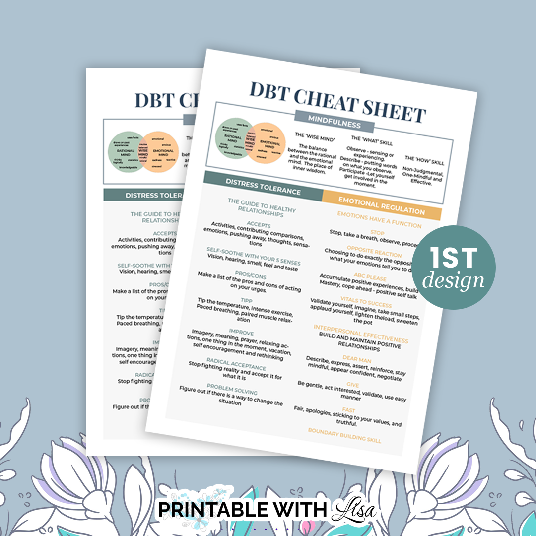 DBT Cheat Sheet - DBT skills - DBT coping skills therapy - US