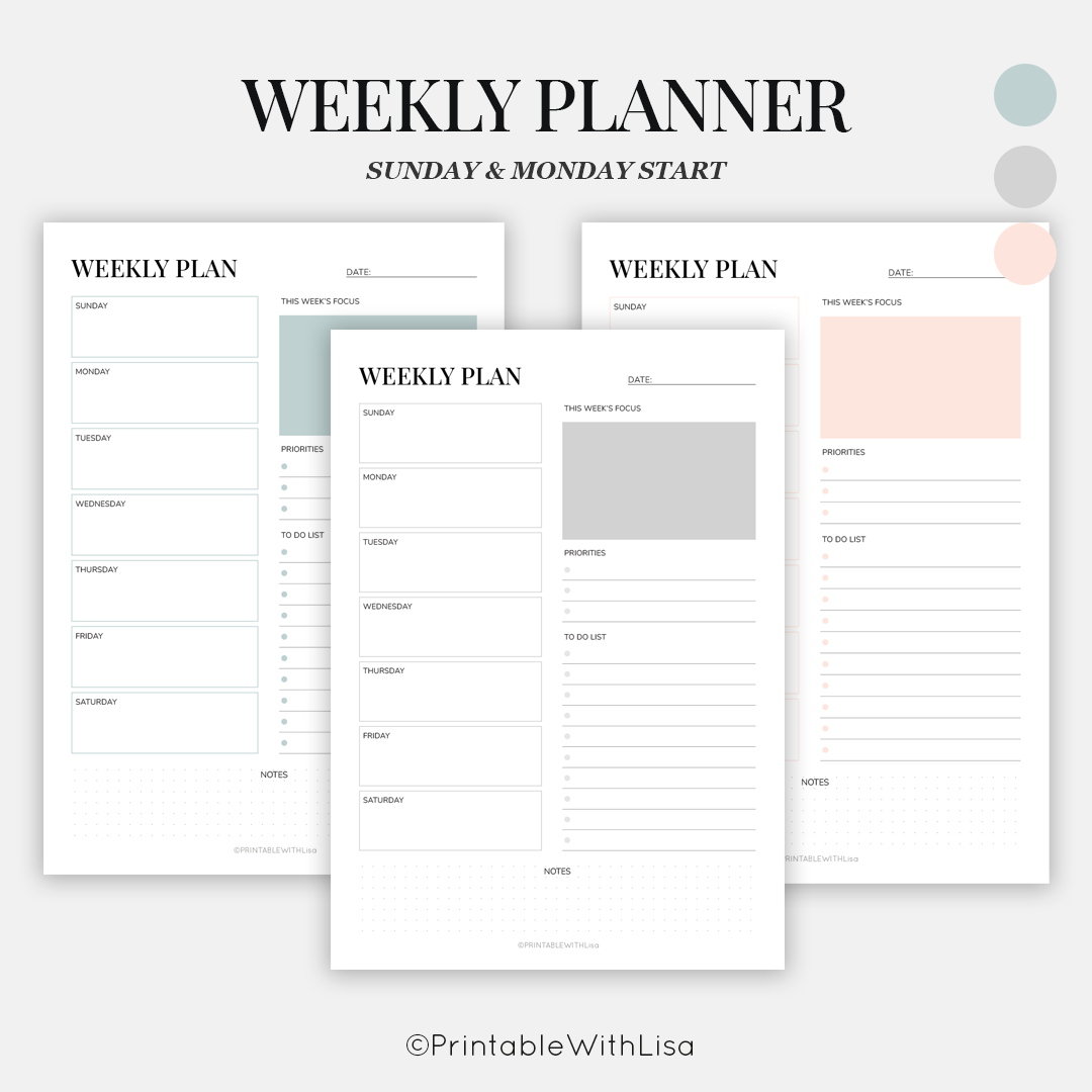 Daily Planner, Weekly Planner, Monthly Planner, Printable planner set