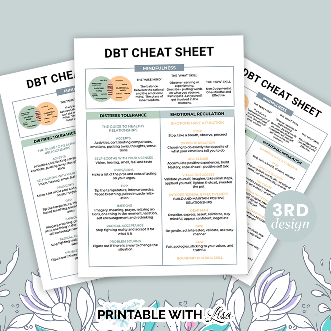 DBT Cheat Sheet - DBT skills - DBT coping skills therapy - US