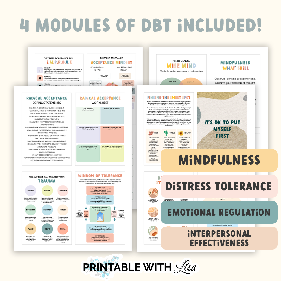 DBT Coping Skills Flash Cards | 44 Printable Therapy Cards for Anxiety, Emotional Regulation & Mindfulness