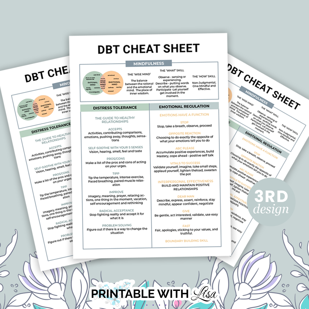 DBT Cheat Sheet - DBT skills - DBT coping skills therapy