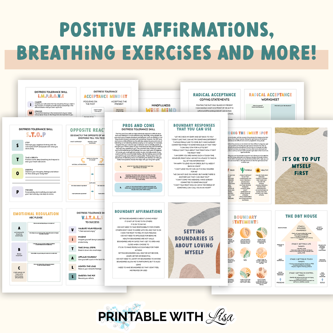 DBT Coping Skills Flash Cards | 44 Printable Therapy Cards for Anxiety, Emotional Regulation & Mindfulness