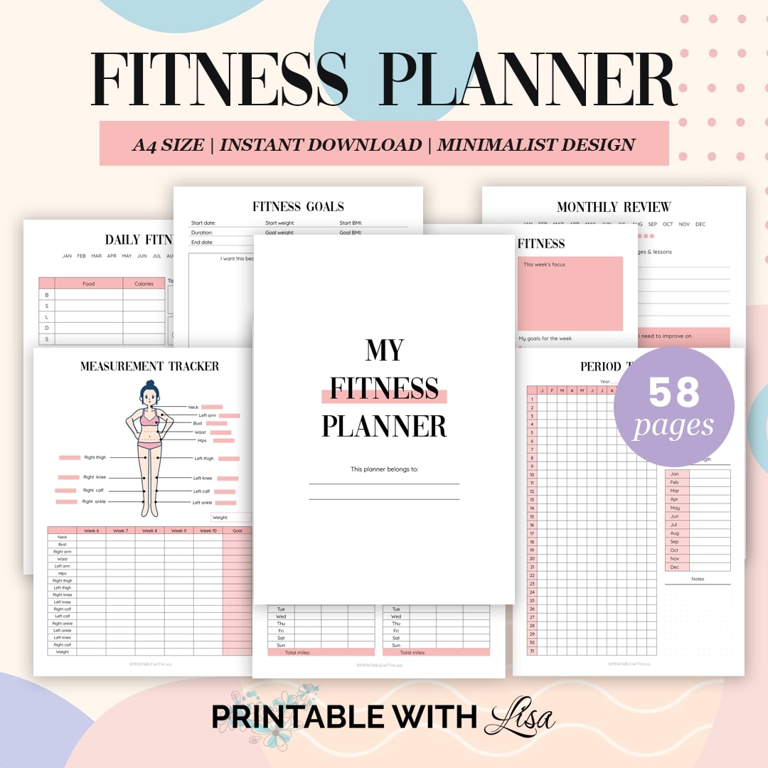 Fitness Planner Bundle Printable, Workout Planner, Weekly Fitness, Wei
