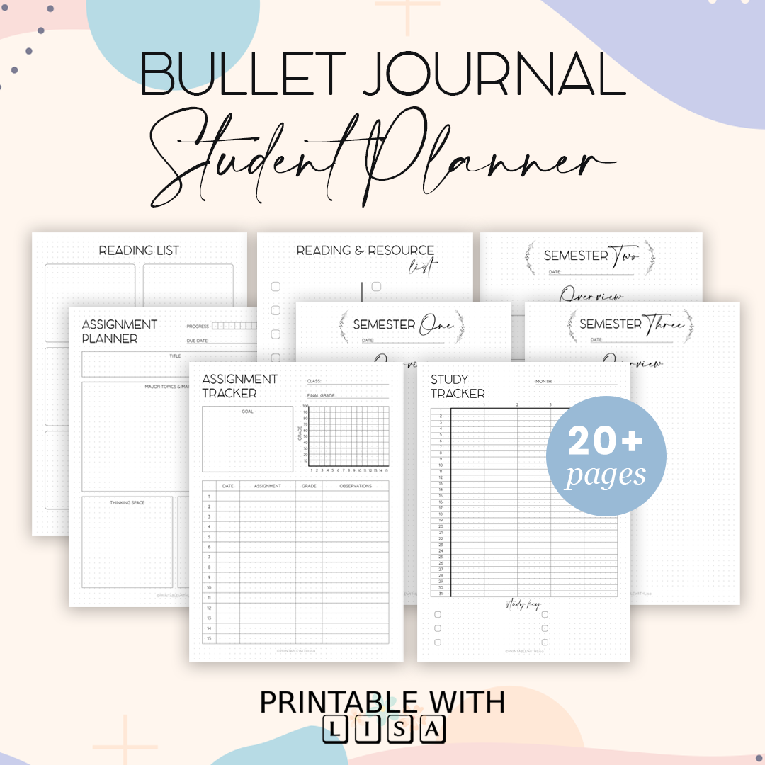 Bullet Journal Student Planner, Printable BUJO