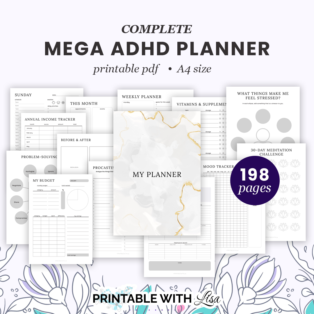Ultimate ADHD Planner Bundle, ADHD Journal, ADHD Productivity Planner, ADHD Life Planner, Printable ADHD Planner - US