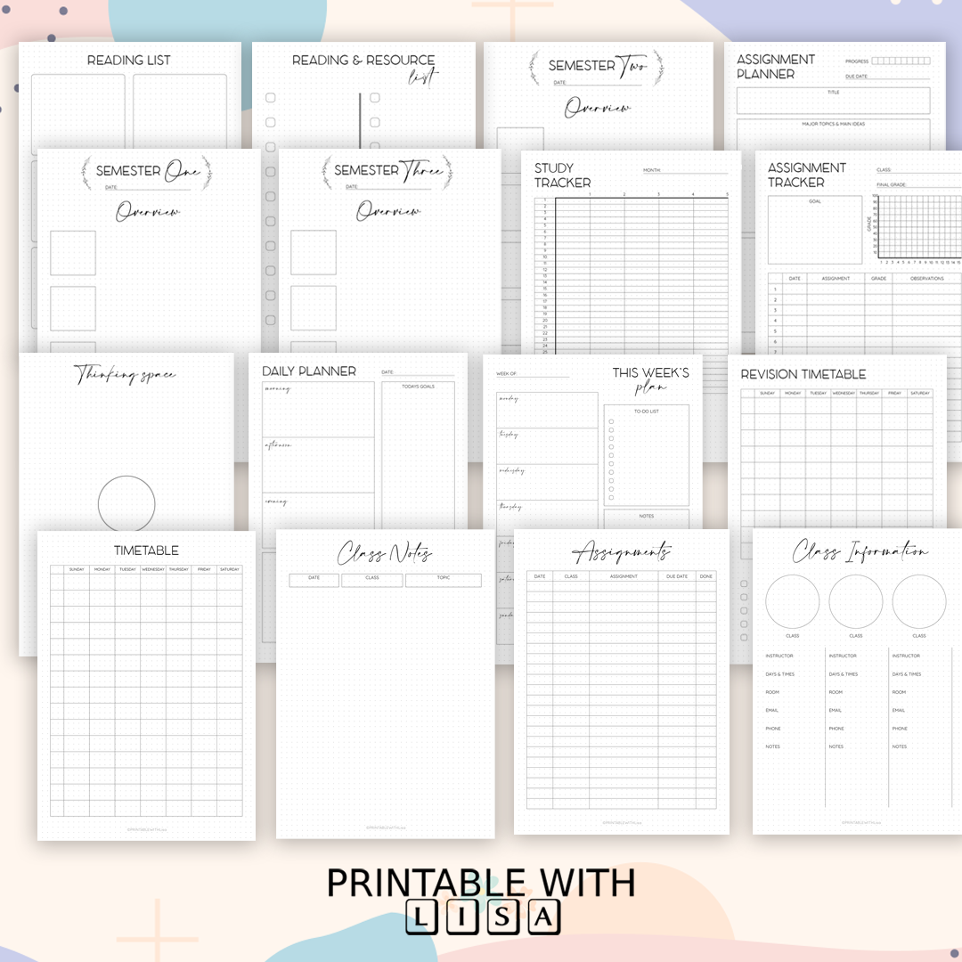 Bullet Journal Student Planner, Printable BUJO