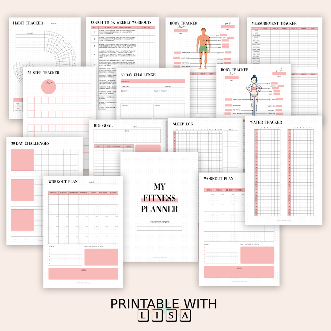 Bullet Journal Printable- Health and Fitness Planner - Dotted Grid - BUJO