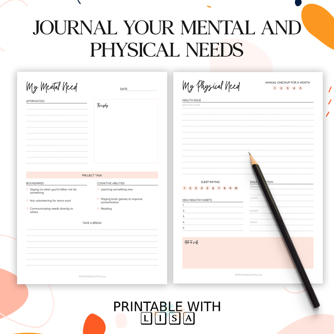 Self-Care Planner Printable, Self Love Worksheet, Self-Love Journal, Mental Health Worksheet