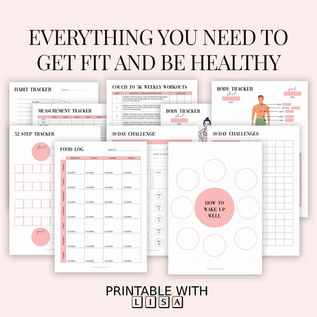 Bullet Journal Printable- Health and Fitness Planner - Dotted Grid - BUJO