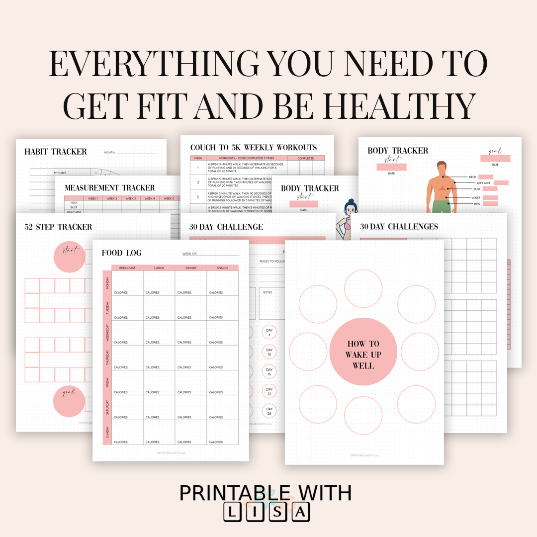 Bullet Journal Printable- Health and Fitness Planner Dotted Grid