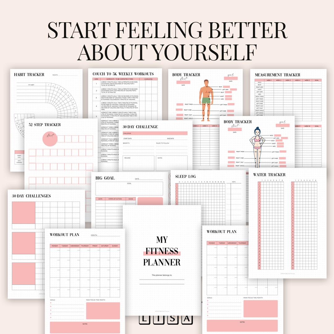 Bullet Journal Printable- Health and Fitness Planner - Dotted Grid - BUJO